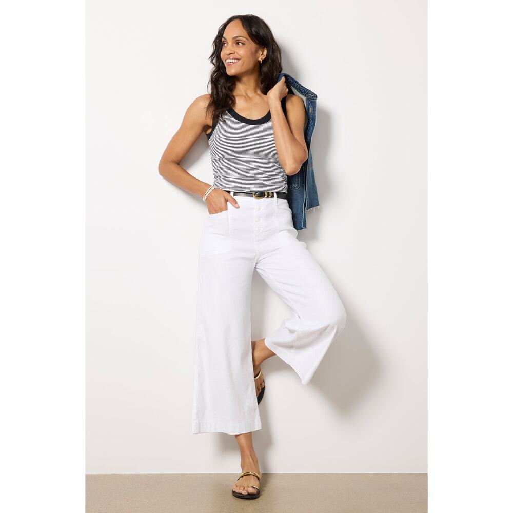 Evereve Joelle Stretch Linen Cropped Wide Leg Size 31 White Coastal Minimalist - Picture 2 of 13